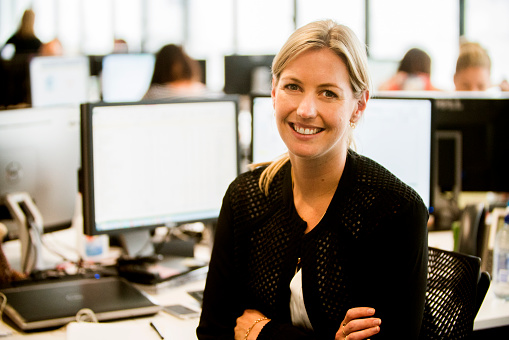 Businesswoman with headset.